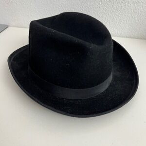 J‎ Hats Americana Collection Black Wool Fedora Hat Mens Medium Made in USA